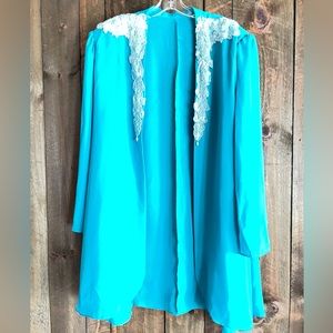 Green/Blue Crepe Formal Three Piece Pants Suit With Beaded Appliqué